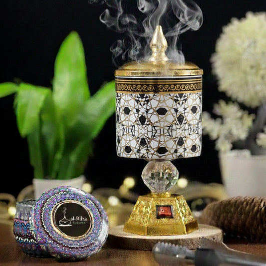 Noor Al Majlis – Royal Electric Bakhoor Burner (Black Golden)